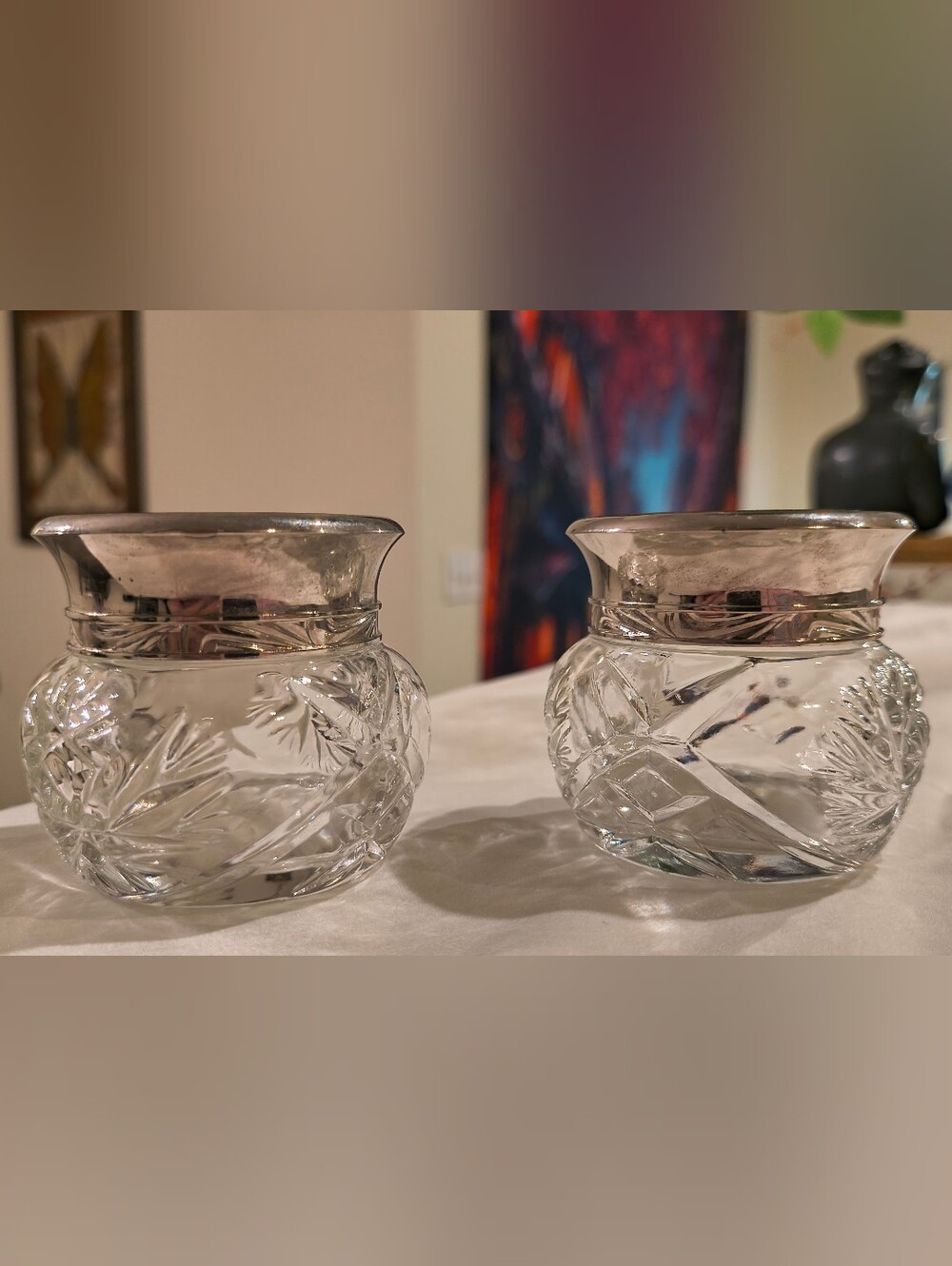 Pair Vintage 1989 Ralph Lauren Safari Cut Glass Vanity Jars Faux Tortoiseshell